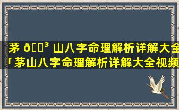 茅 🐳 山八字命理解析详解大全「茅山八字命理解析详解大全视频」